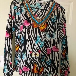 New Directions Zebra and Butterfly Print Blouse
